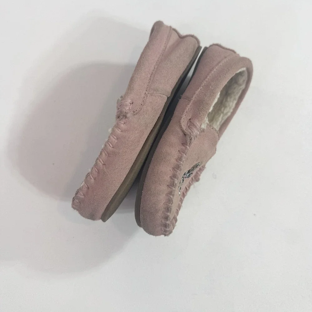 Polo Ralph Lauren Slippers Girls 11 Pink Suede Moccasin Polo Bear Cozy Lined